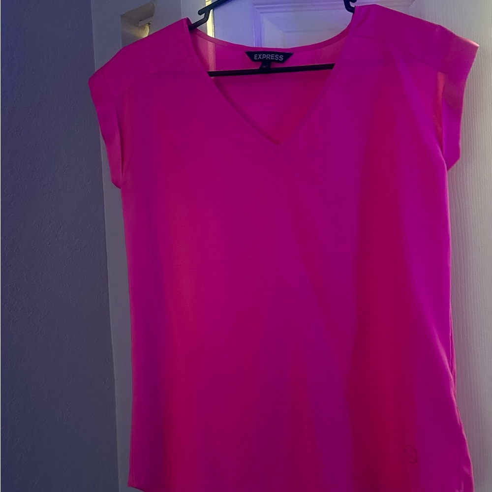 Express Women's Bright Pink V-Neck Blouse